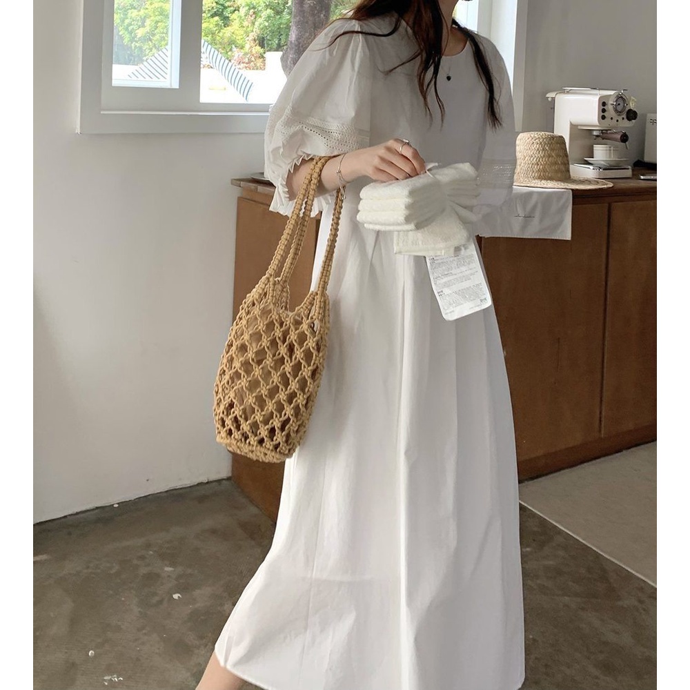 Đầm Tay Phồng Phối Ren Phong Cách Hàn Quốc Thời Trang Mùa Hè Xinh Xắn Cho Nữ