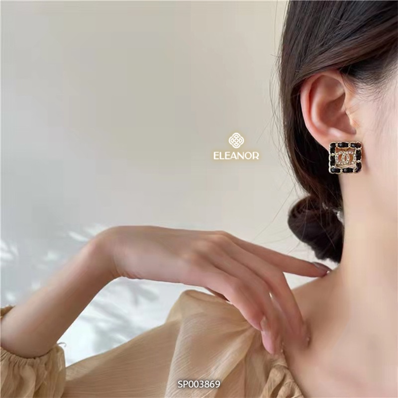 Bông tai nữ đính đá Eleanor Accessories viền vuông đen phụ kiện trang sức thanh lịch