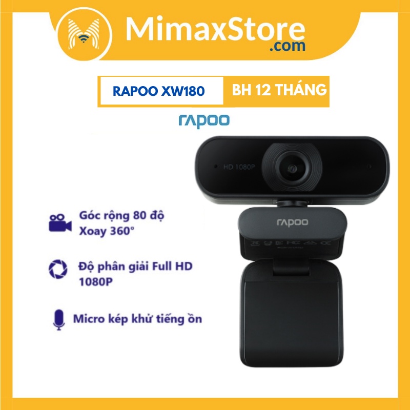 [Hỏa Tốc - HCM] Webcam RAPOO XW180 độ phân giải Full HD 1080P | Hàng Chính Hãng | Bảo hành 12 tháng | Mimaxstore