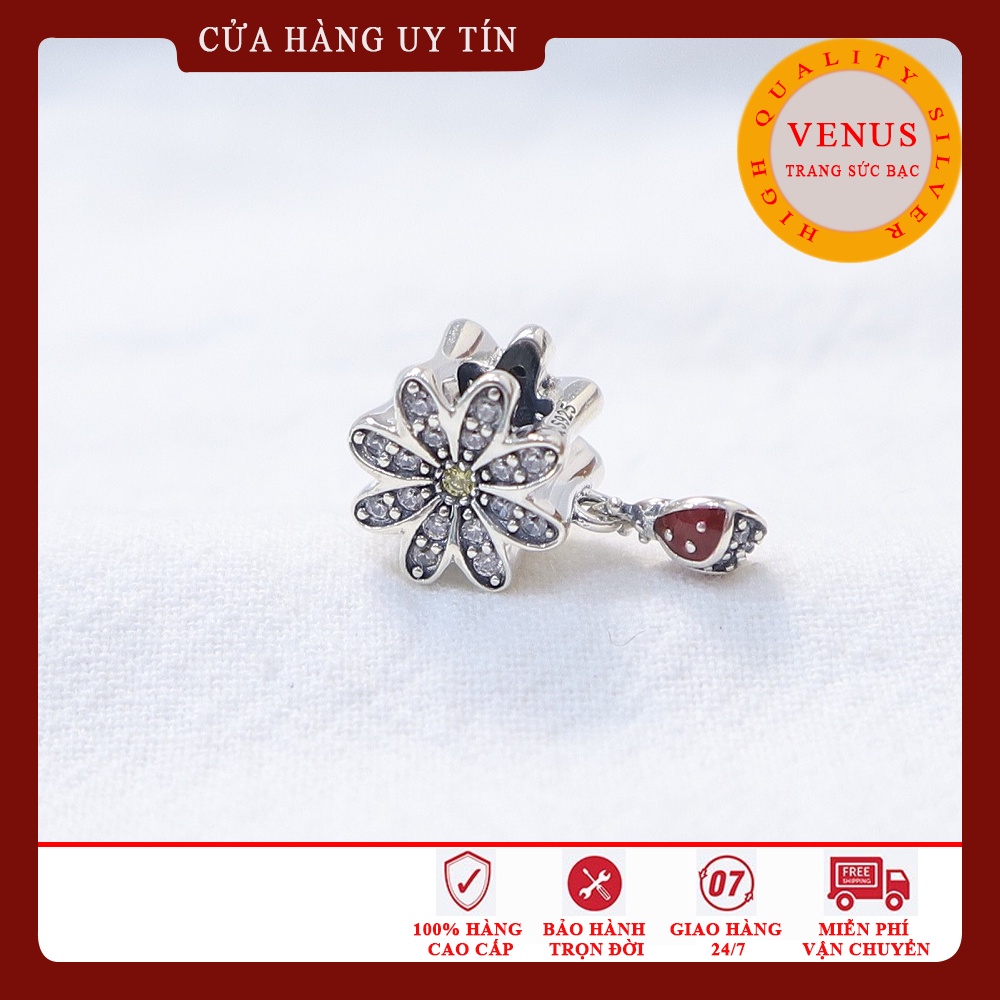 [Charm bạc 925 cao cấp] Charm bạc bông hoa treo bọ rùa đỏ- Mã sản phẩm VENUSHBR