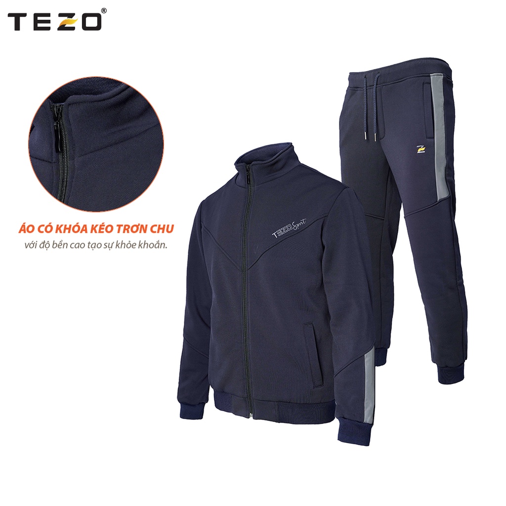 Bộ nỉ kéo khoá nam TEZO, chất nỉ bông dày dặn, 2 màu phối viền, tách lẻ riêng quần áo mã 2111ANKT01