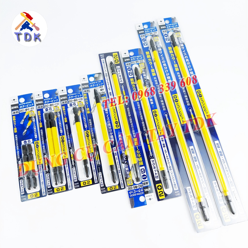 Mũi vít 2 đầu Nhật Bản PH2 / -6mm, mũi bắn vít nam châm Anex ACPM