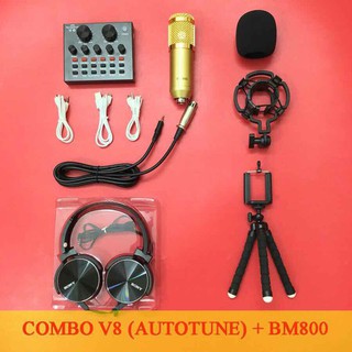 [Mã 99ELHA giảm 7% đơn 300K] Combo Mic Hát Thu Âm Livestream BM900-V8 kèm tai ốp và gậy để điênh thoại bh 6 thángCli