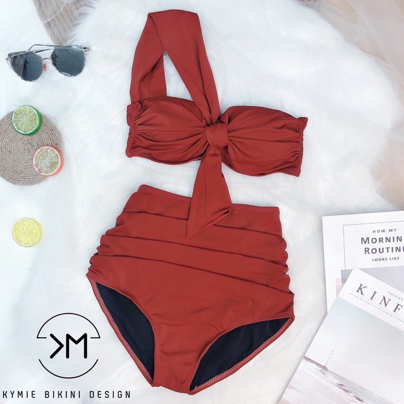 Đồ bơi thiết kế bikini cúp ngực lệch vai quần cạp cao | BigBuy360 - bigbuy360.vn