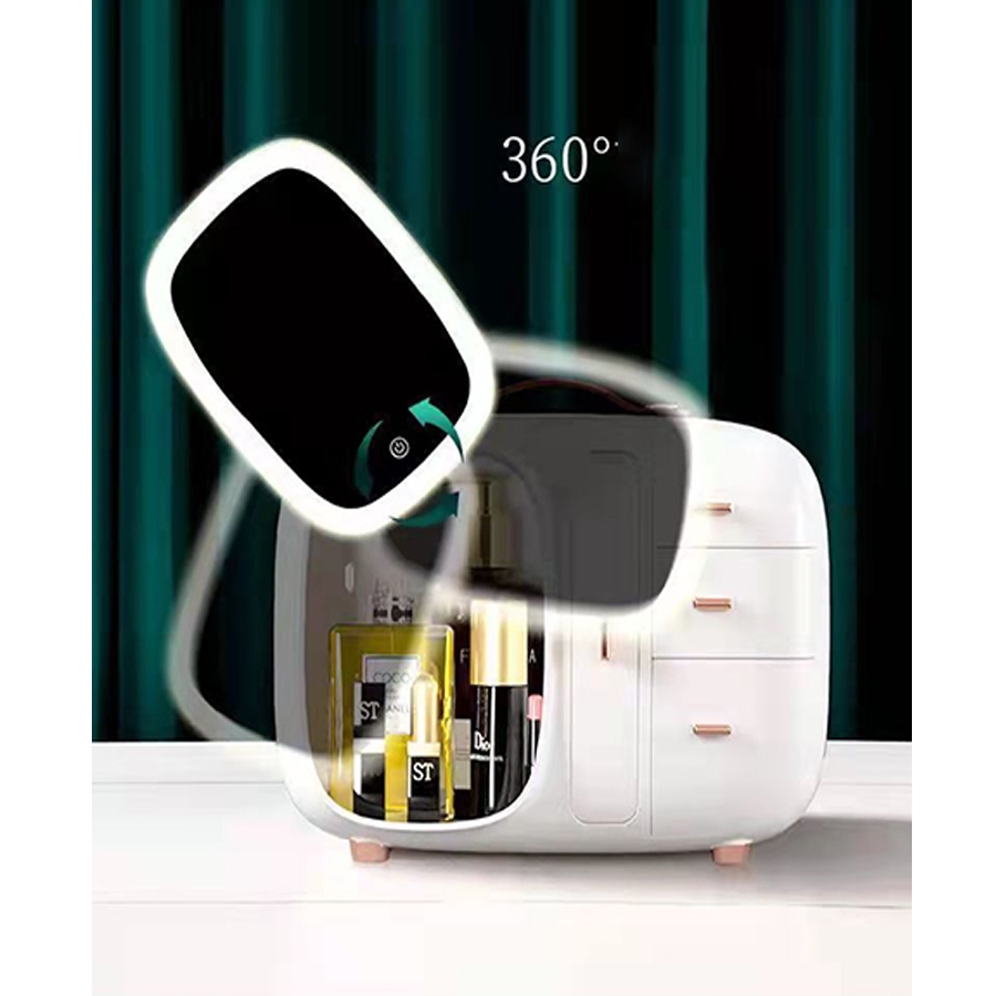Hộp đựng mỹ phẩm trang sức có gương đèn Led chống nắng chống bụi, Hộp đựng mỹ phẩm nhiều ngăn tiện ích