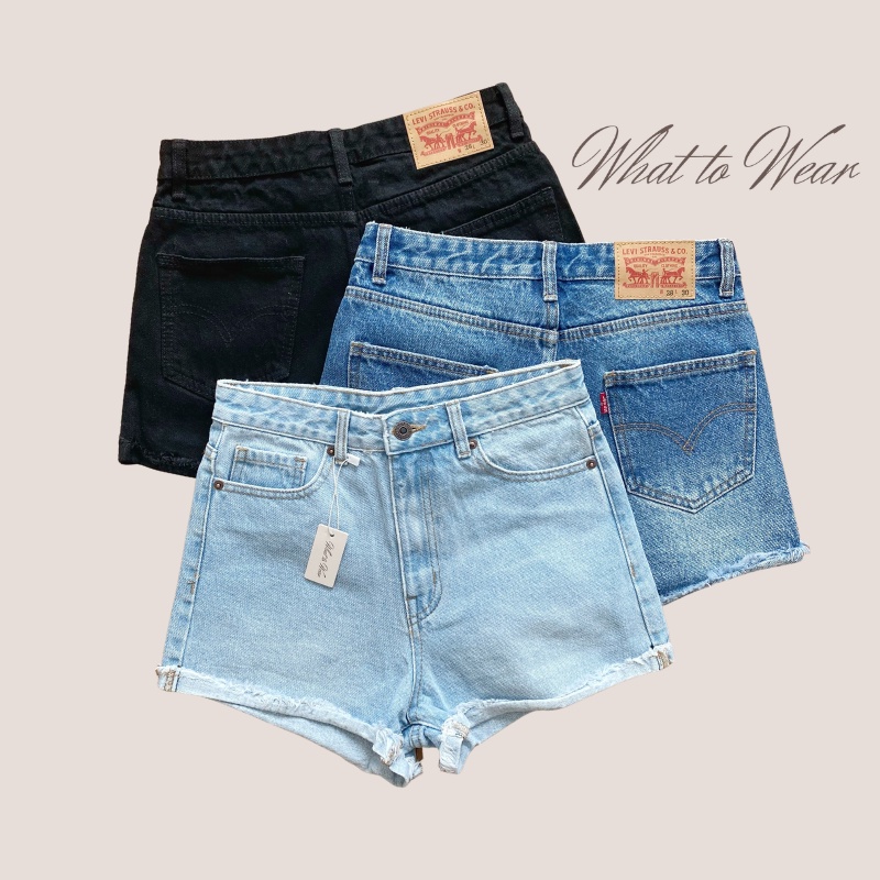 Quần short jean vintage Levis lưng cao line tua năng động mùa hè