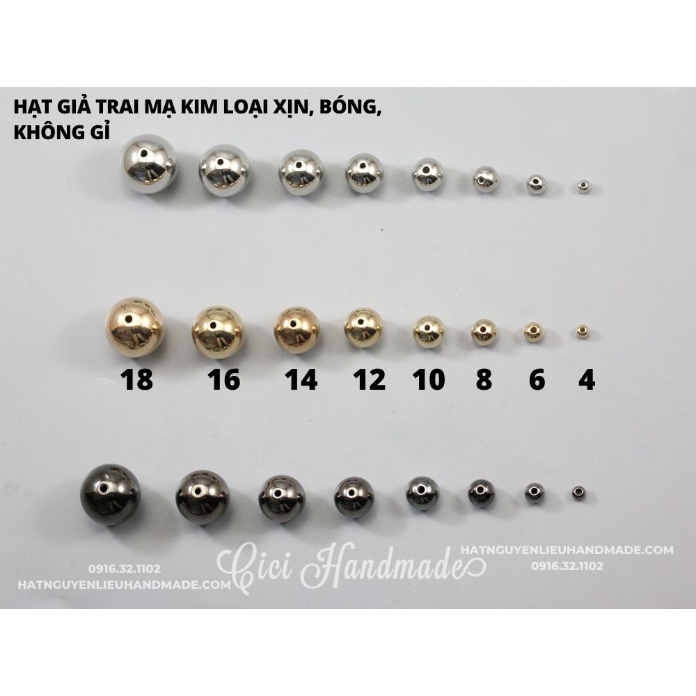 Hạt giả trai mạ kim loại, xịn, bóng, không gỉ Cici Handmade hạt cườm nguyên liệu tự làm kẹp tóc cô dâu đính kết