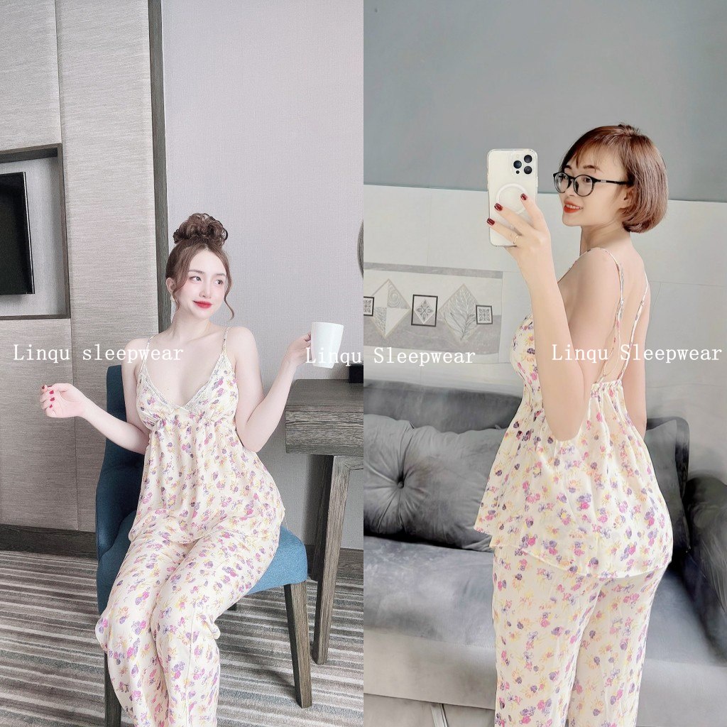 Đồ ngủ sexy 2 dây gợi cảm chất lụa mango mềm mát áo có tăng đơ và mút rời Freesize - Linqustore