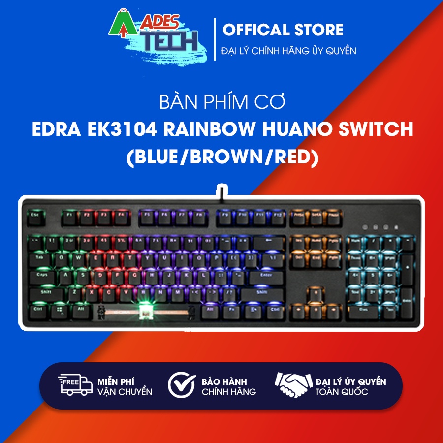 [HÀNG CHÍNH HÃNG] Bàn phím cơ Edra EK3104 Rainbow Huano Switch (Blue/Brown/Red) + Tặng key cờ
