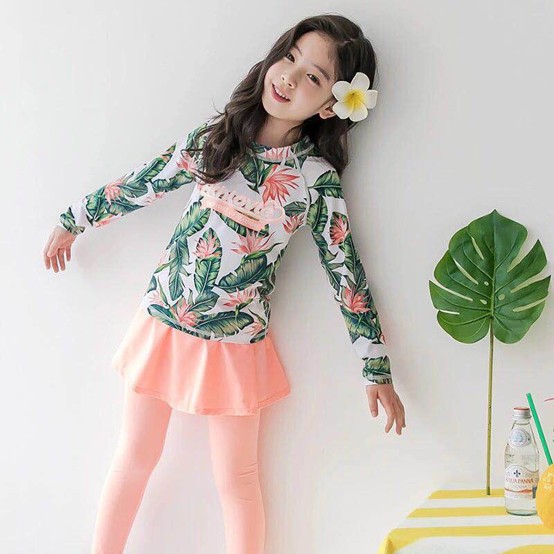 Bộ Đồ Bơi Hai Mảnh Áo Tay Dài 5 Kiểu Dành Cho Bé Gái 2-11 Tuổi