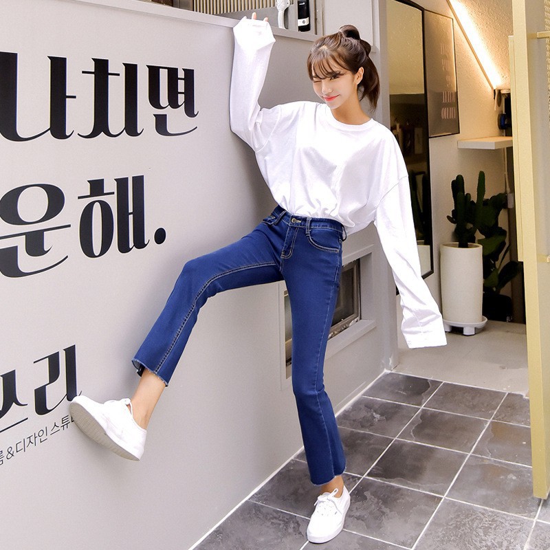 Quần jeans lưng cao phối khoá kéo thiết kế ôm sát tôn dáng