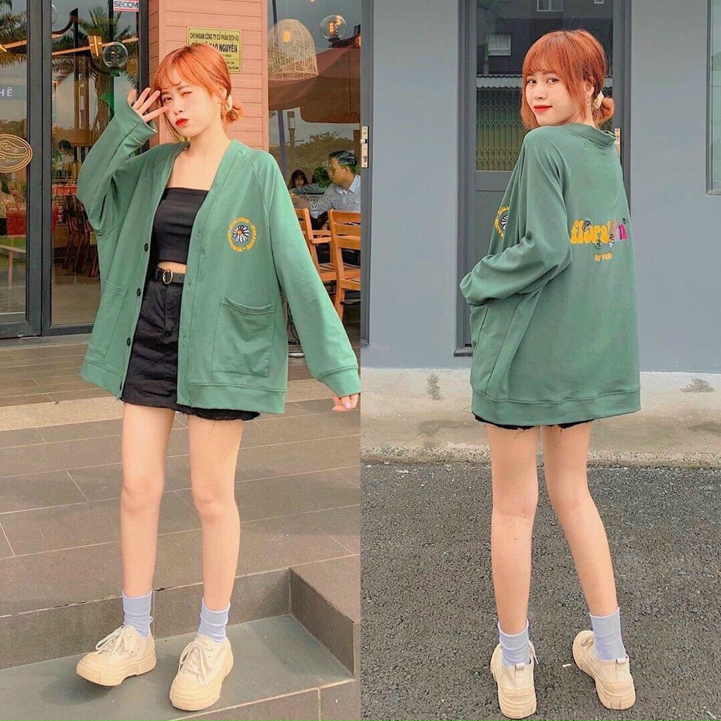 Áo cardigan khoác nữ uzzang chất nỉ thun FLORAL FUN - áo khoác cardigan nữ cài cúc