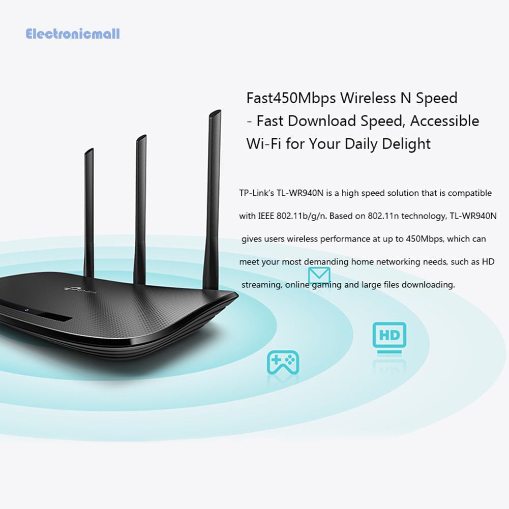 ElectronicMall01 TP-LINK TL-WR940N 450Mbps Wireless Router 2.4GHz WiFi Signal Range Amplifier