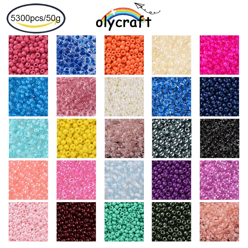 Hạt thủy tinh Olycraft 11/0 màu bạc 2.3x1.5mm lỗ 1mm dùng làm trang sức 5300 cái/50g