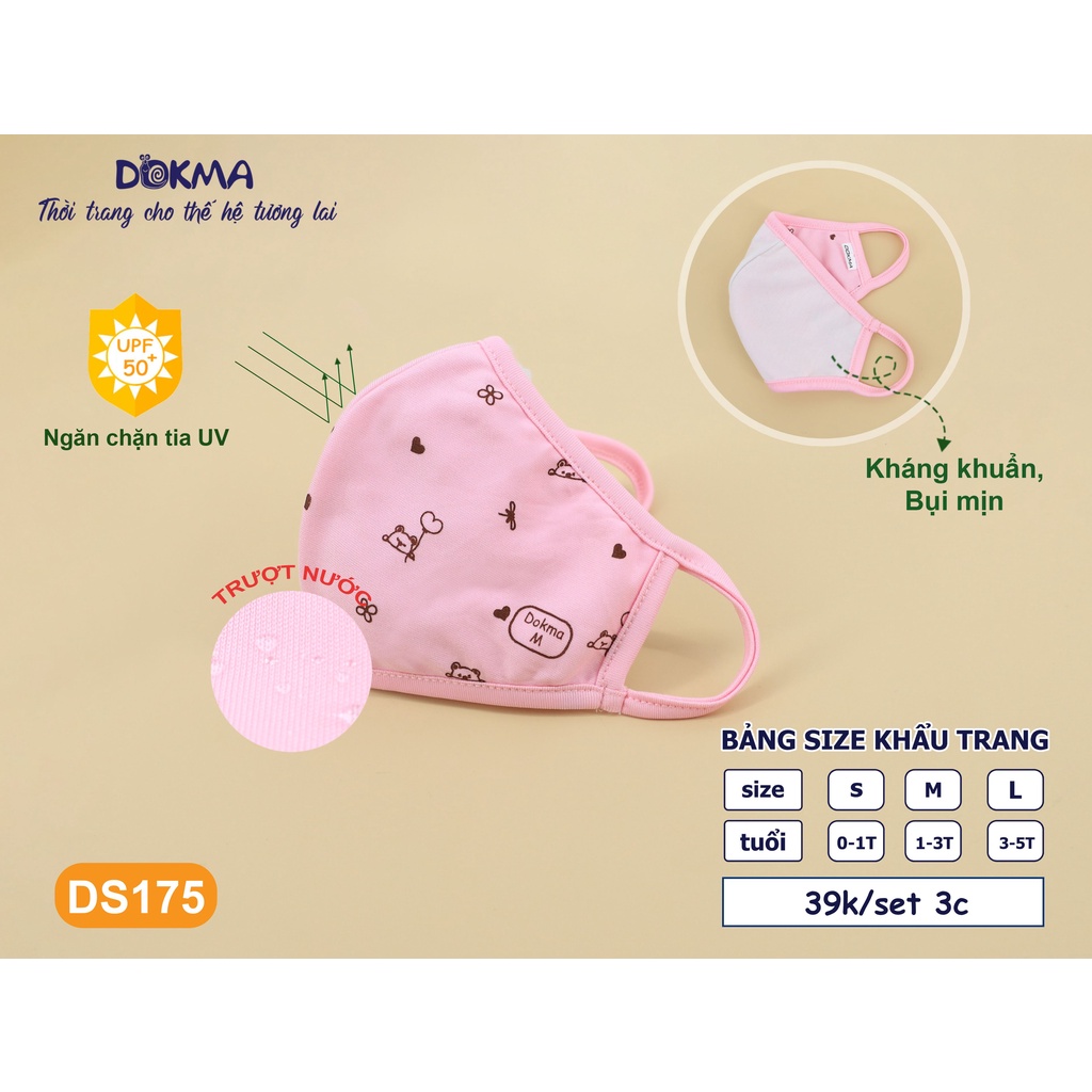 DS175 Set 3 khẩu trang cotton Dokma kháng khuẩn cho bé (0-5T)