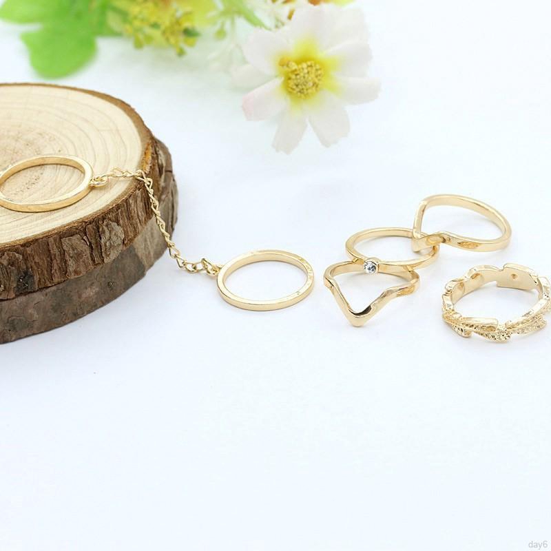 5 nhẫn đeo khớp tay kiểu dáng khác nhau thiết kế mạ vàng/bạc thời trang cho nữ