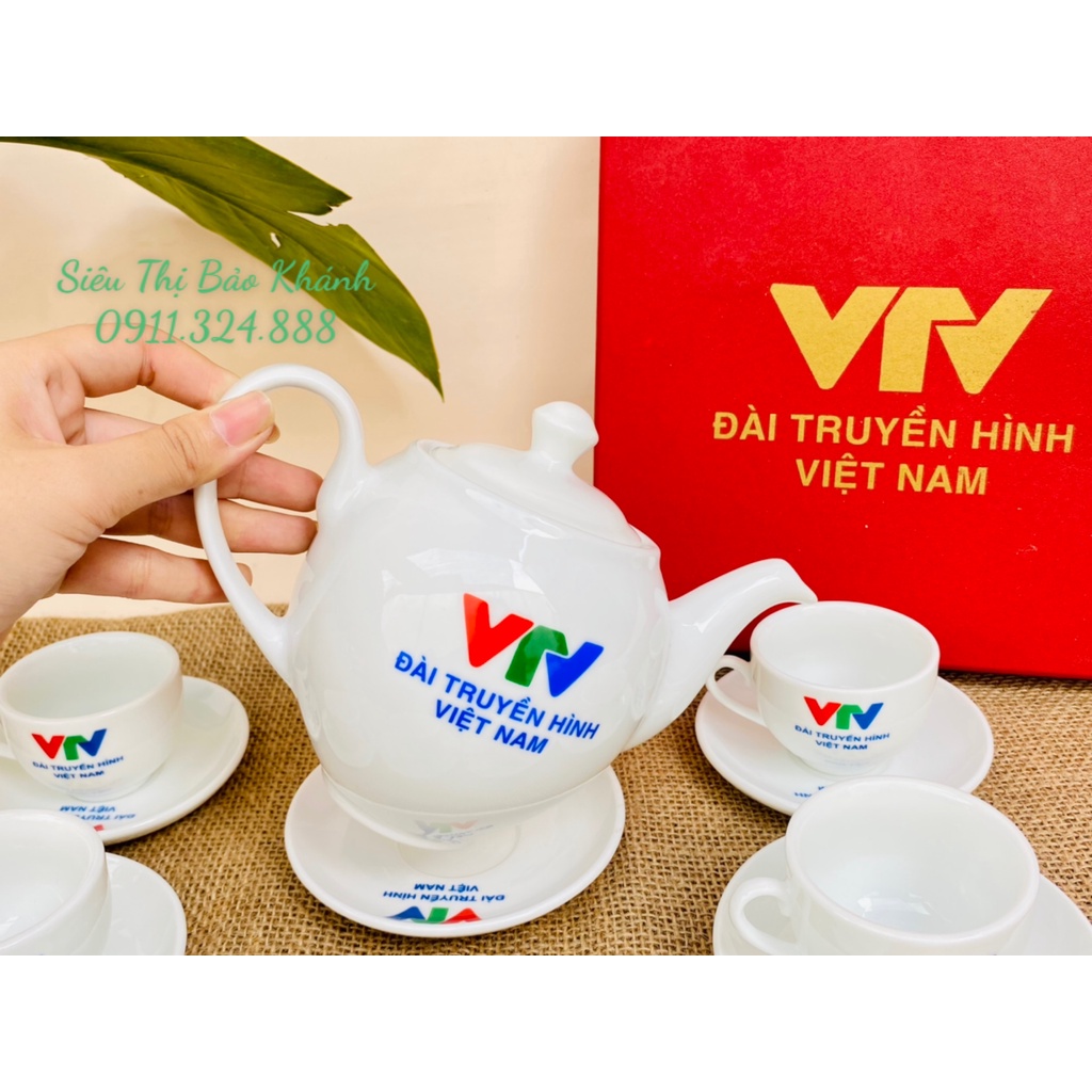Bộ ấm chén gốm sứ Bát Tràng kỉ niệm VTV 400ml