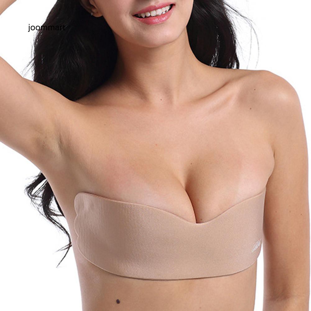 Women Push Up Backless Strapless Adhesive Nipple Cover Silicone Invisible Bra