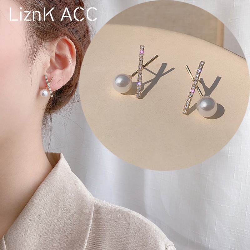 Bông Tai Mạ Bạc 925 Đính Ngọc Trai Đơn Giản Sang Trọng Phong Cách Hàn Quốc