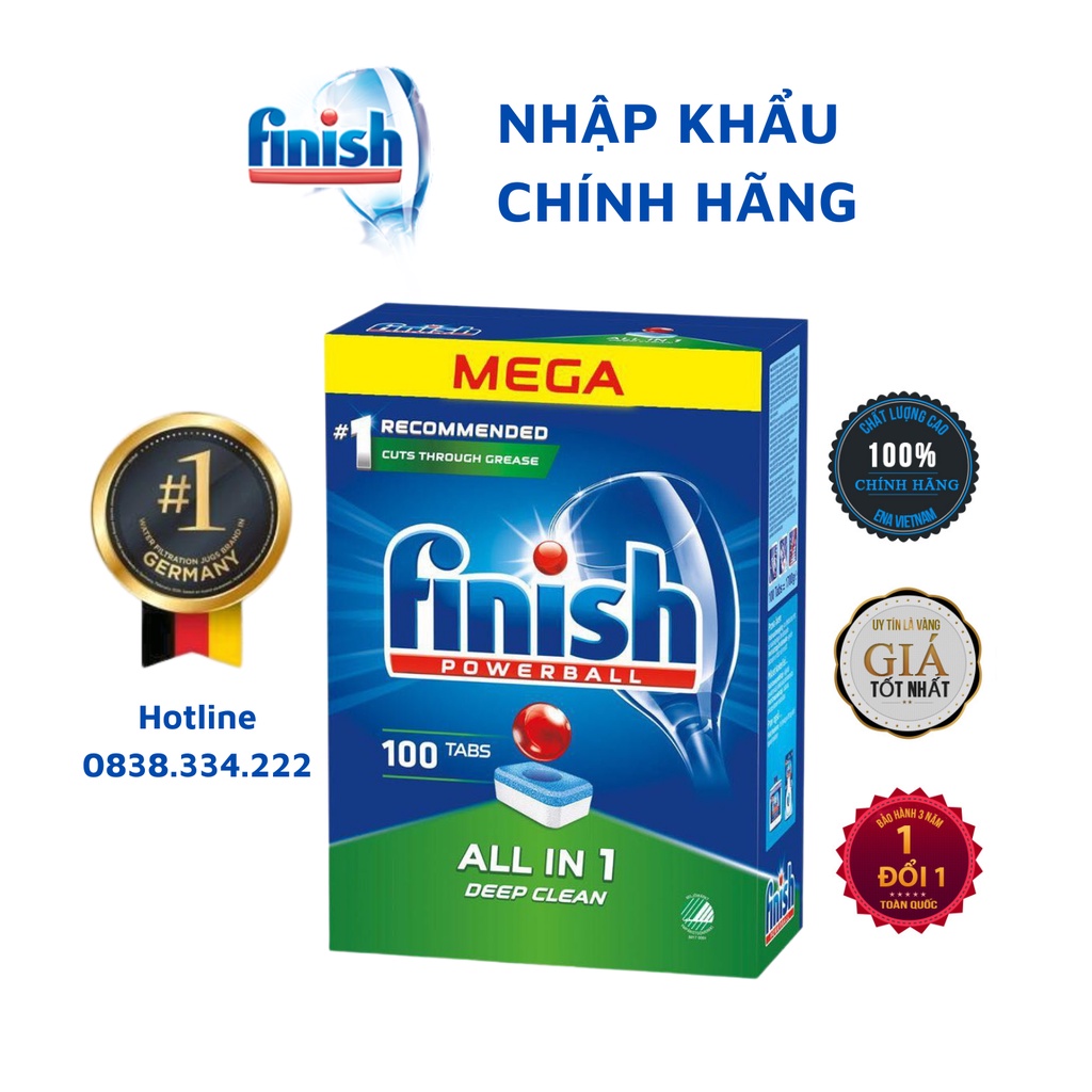 [HCM] 100 Viên rửa bát Finish All in 1- 6 in 1- CAO CẤP HƠN VIÊN CLASSIC