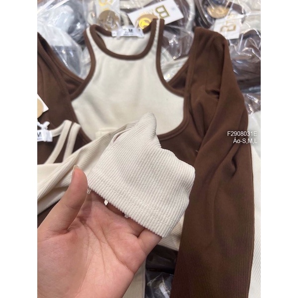 Áo kiểu dài tay phối yếm màu khoét vai CHẤT TT3008