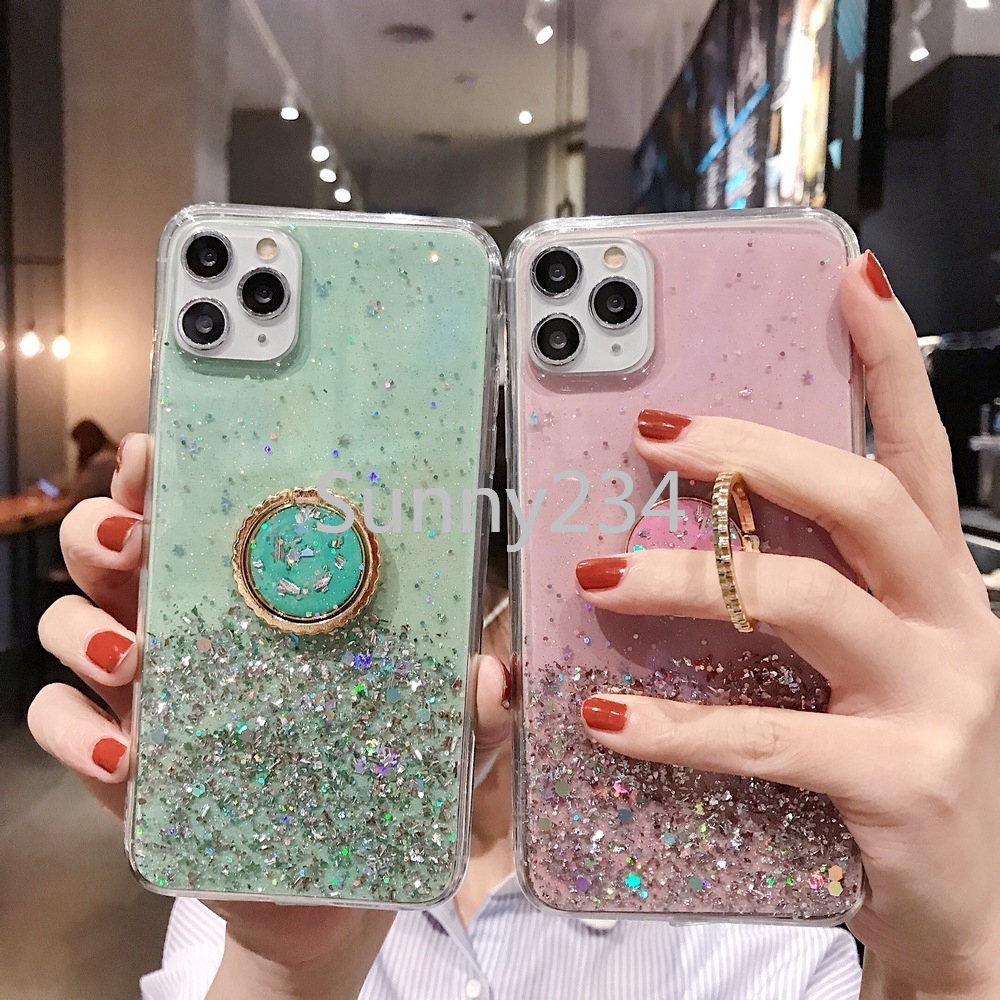 Ốp điện thoại dẻo có kim tuyến và nhẫn đeo ngón tay cho Realme Narzo 30A C21 C25 7i C17 C12 C15 C11
