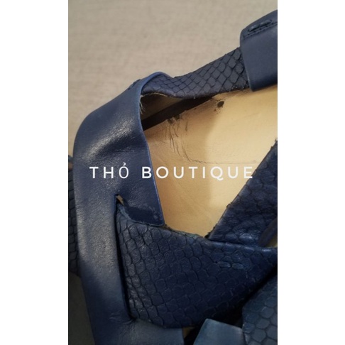 Giày sandal cao gót NINE WEST da mềm quai chéo xanh đậm navy đế chống trượt 5cm size 37