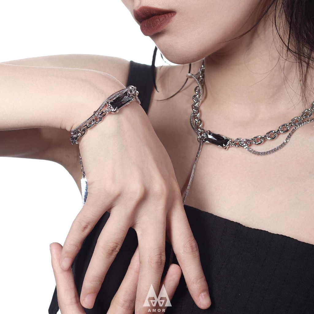 Vòng Tay Thép Titan Đen Đính Đá zircon Phong Cách hip hop Cá Tính Cho Cặp Đôi