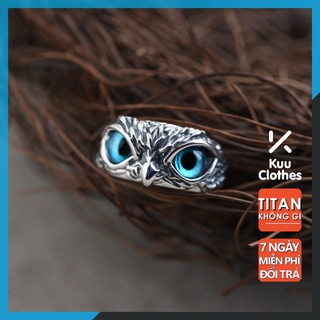 Nhẫn nam titan không gỉ Eagle Ring Mắt Cú Mèo Kuu Clothes Freesize Màu bạc thời trang - Eagle Ring nam nữ đẹp