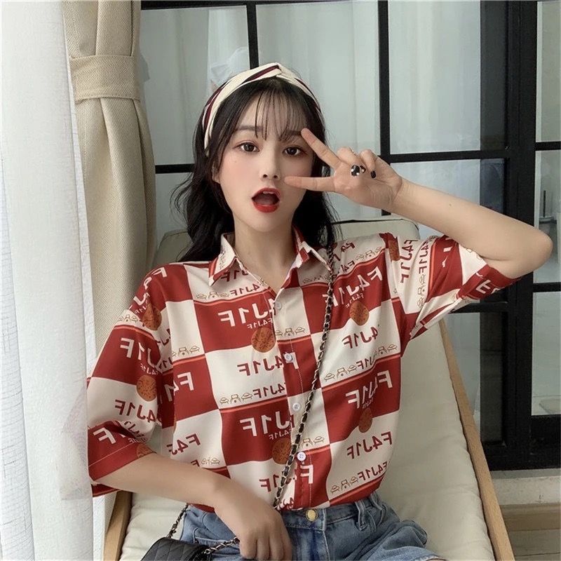 SUXI Áo Sơ Mi Nữ Ngắn Tay Phong Cách Retro