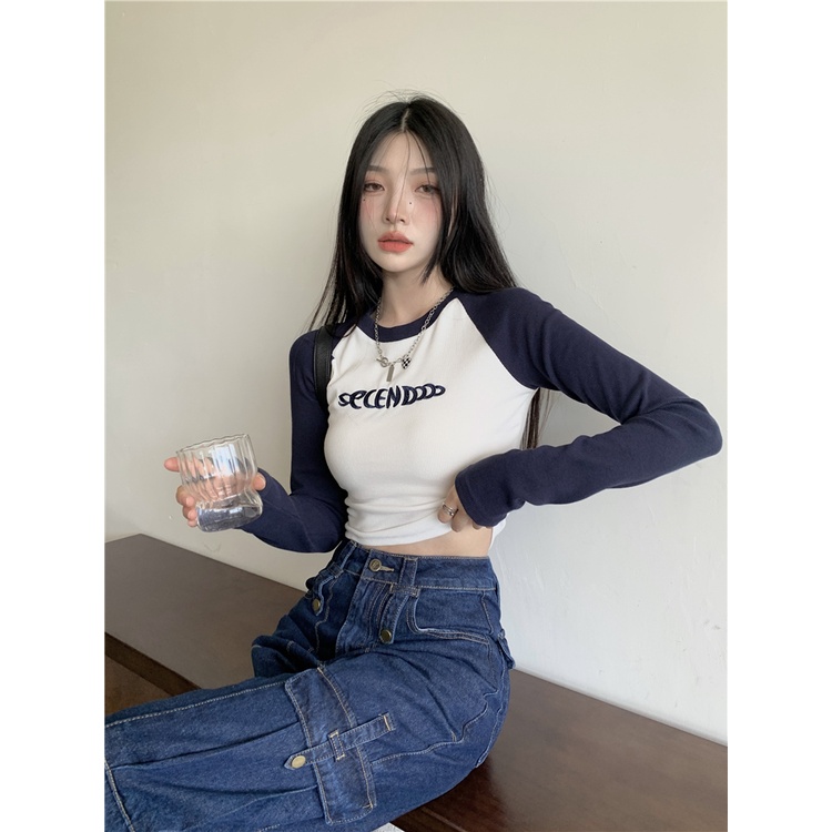 Áo Thun Tay Dài Thêu Chữ Thời Trang Hàn Quốc