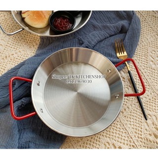 Chảo inox Hàn Quốc quai đỏ trưng bày đồ ăn cao cấp/ hàng chất lượng cao