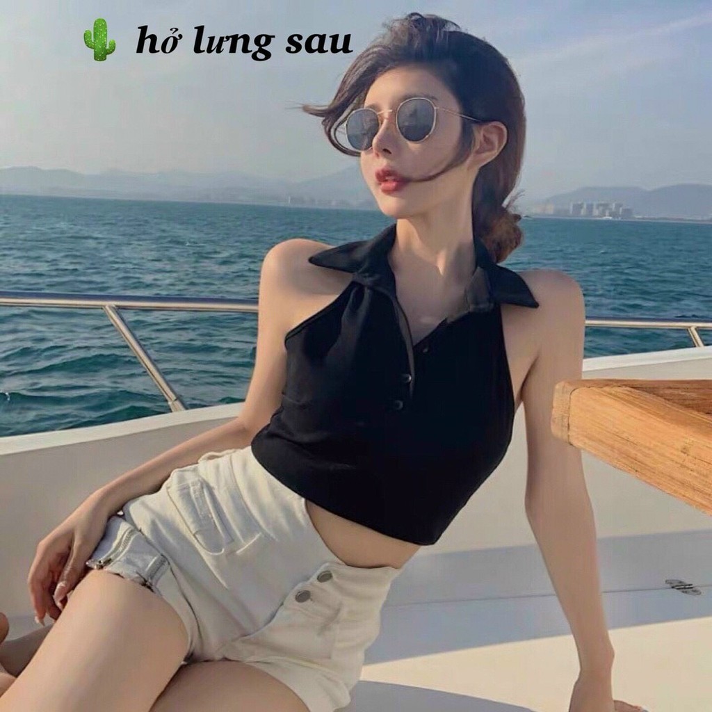 Áo croptop yếm cổ bẻ hở lưng sau siêu sang TTPK0039