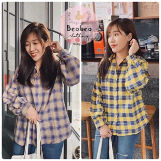 [Ảnh thật] Áo sơ mi oversize caro tay phồng dễ thương ulzzang