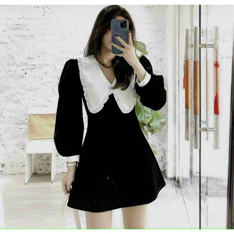 Đầm xoè phối cổ peter trắng