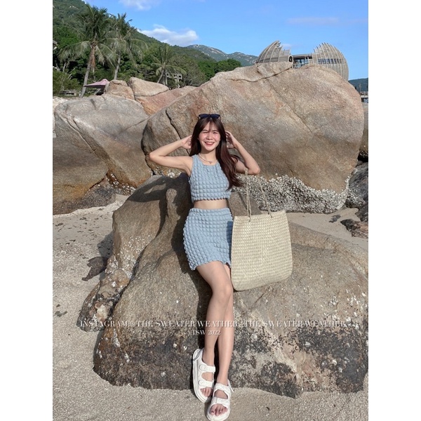 Set áo ba lỗ dáng croptop xốp phồng kèm chân váy the.sweaterweather TSW