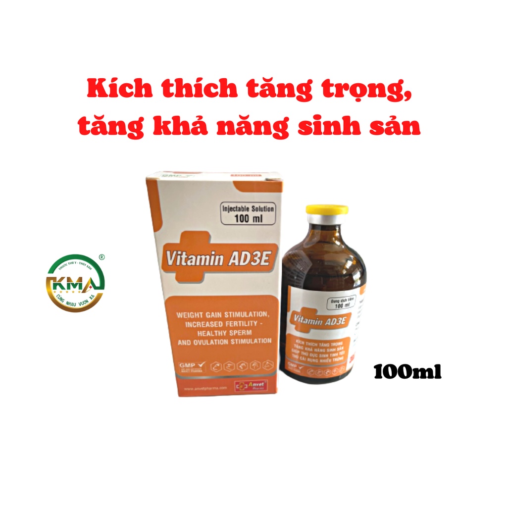 VITAMIN AD3E  phòng thiếu vitamin A,D,E  trên trâu, bò, dê, cừu, heo, gia cầm