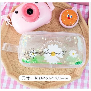 Bóp Viết Nước Trong Suốt Hologram Hình Hoa Cúc Kim Tuyến Siêu Xinh