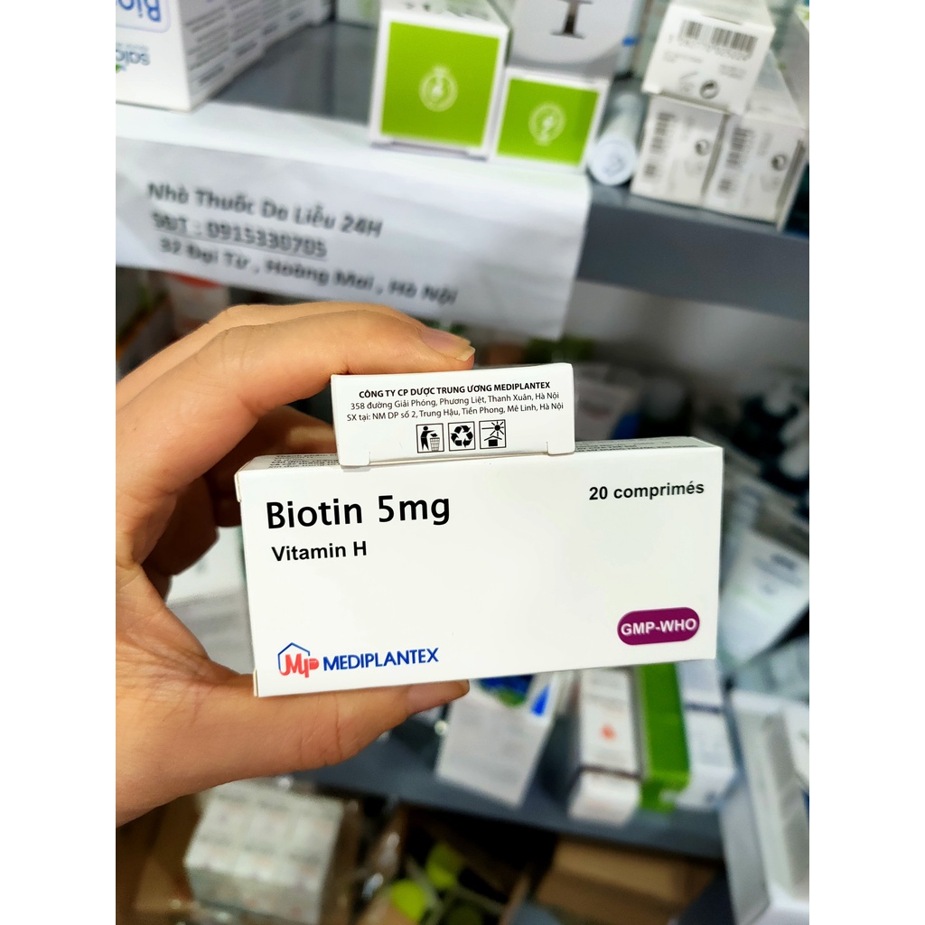 Viên uống Biotin 5mg - Hỗ trợ giảm tình trạng tóc gãy rụng hộp 20 viên
