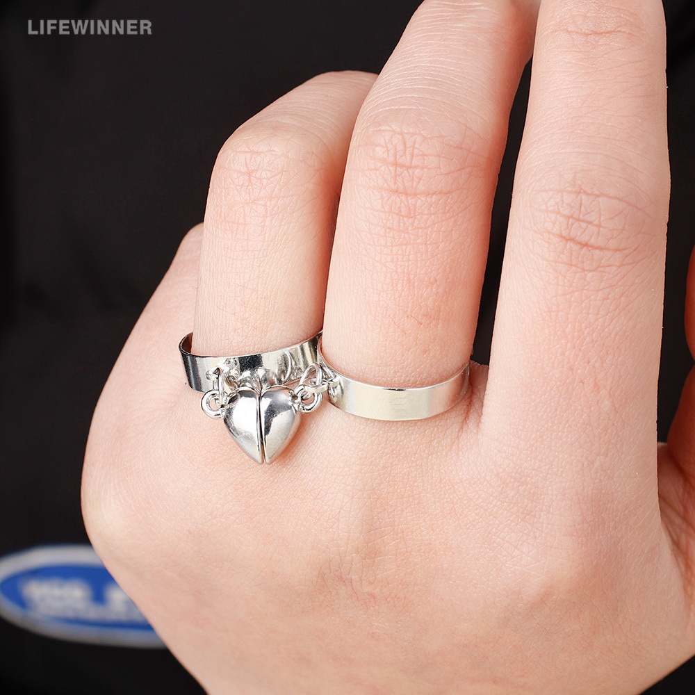 Set 2 Nhẫn Nam Châm Hình Trái Tim Có Thể Điều Chỉnh Thời Trang Dành Cho Nữ