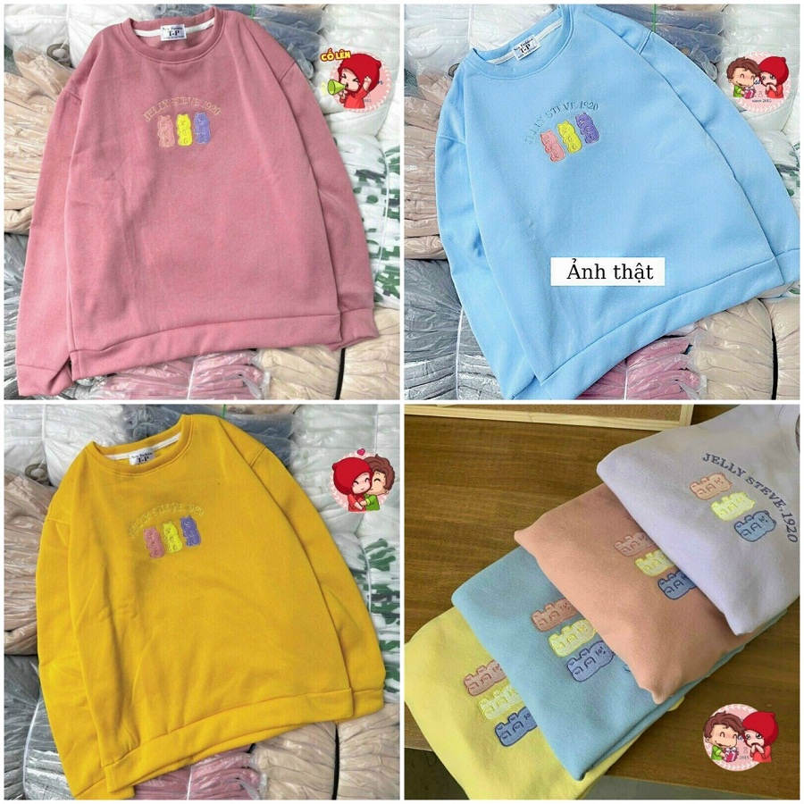 Áo Sweater Thêu Con Gấu Siêu Cute Cặp Đôi Nam Nữ Form Unisex Hàn Quốc - Khoác Thun nỉ Chống Nắng - Phong Cách Vintage