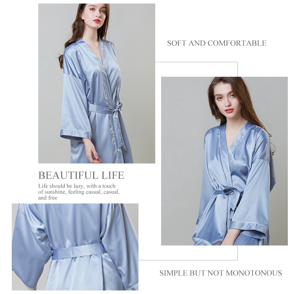 High Quality New Silk Kimono Robe Bathrobe Women Bridesmaid Sexy Navy Blue Satin Solid Robes Female Ladies Dressing Gowns | BigBuy360 - bigbuy360.vn