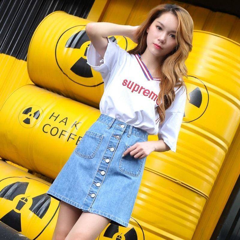 Chân Váy Denim Chữ A Lưng Cao Thời Trang Xuân Hè Hàn Quốc Mới Dành Cho Nữ