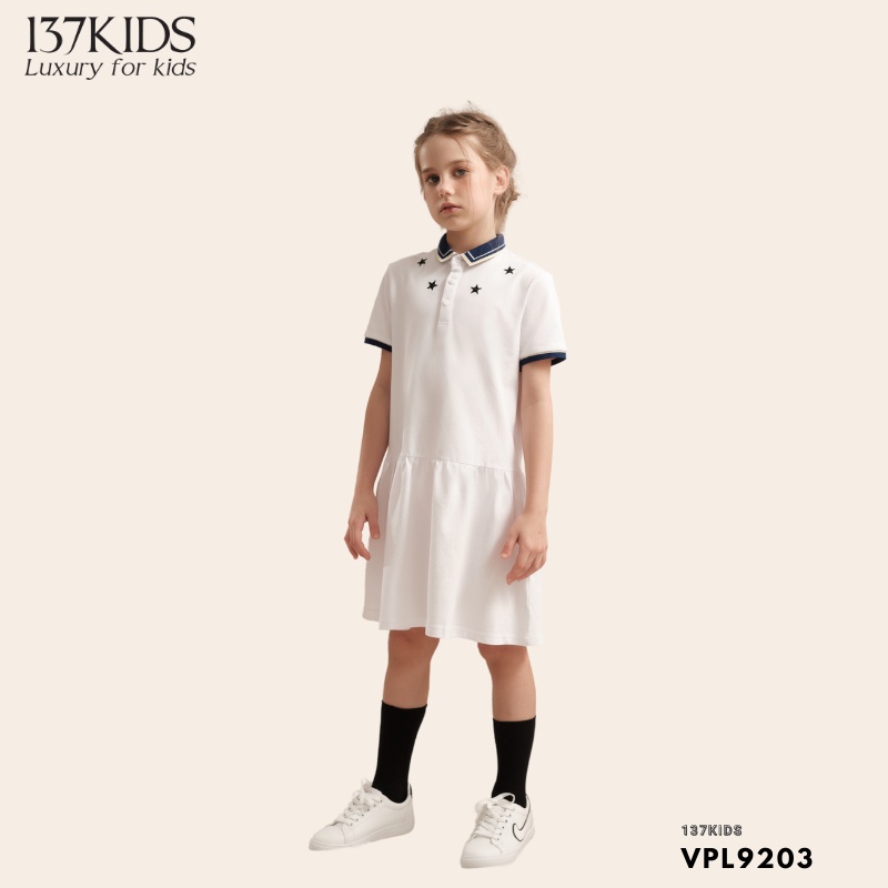Váy polo trắng bé gái thiết kế cổ hình ngôi sao 137Kids chất cotton thấm hút mồ hôi tốt cho bé gái đi chơi đi học