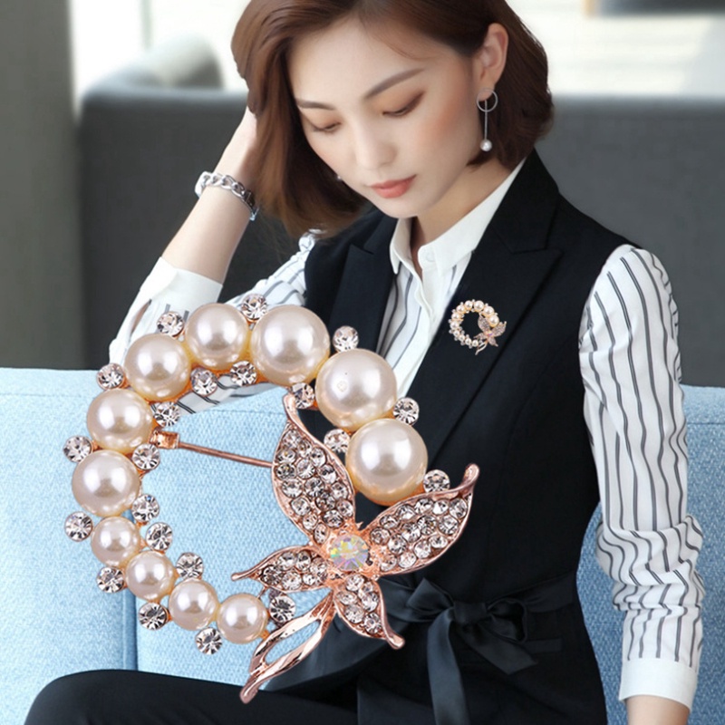 Ghim cài áo trang trí cánh bướm đính ngọc trai thời trang phong cách Hàn Quốc