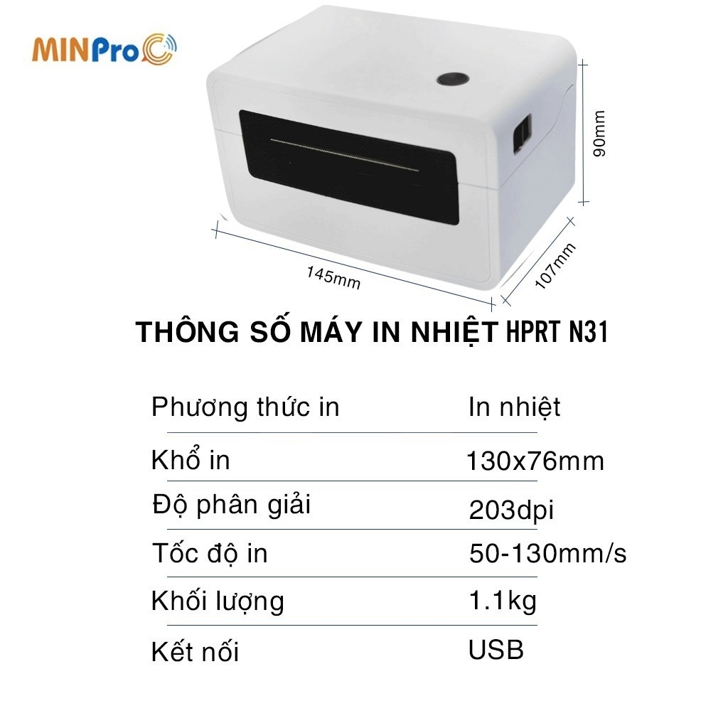 Máy in nhiệt mini Minpro in đơn hàng,HPRT N31 mini dùng giấy in nhiệt tự dính,gói hàng siêu nhanh