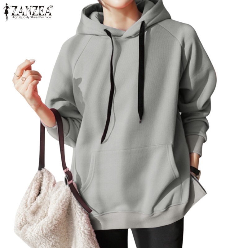 Áo hoodie dáng rộng ZANZEA tay dài thiết kế túi phía trước thời trang thường ngày c thumbnail