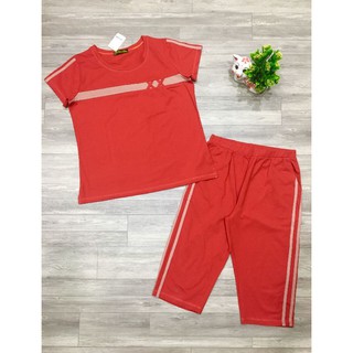 Set bộ thun lửng nữ cotton cổ tròn phối viền xx