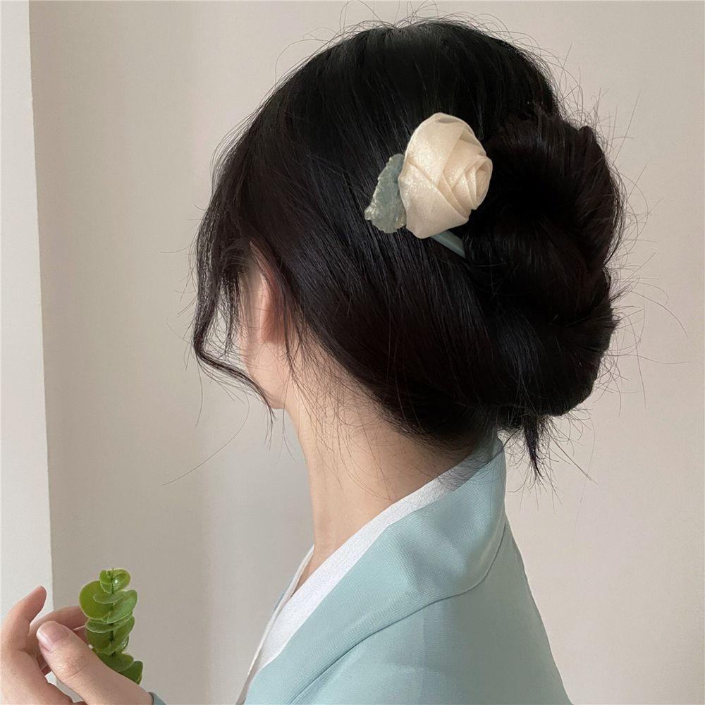 Kẹp Tóc Móng Vuốt Hình Chữ U Lớn Bằng Vải In Hoa Trà Dễ Thương VANES1 Dành Cho Bạn Nữ