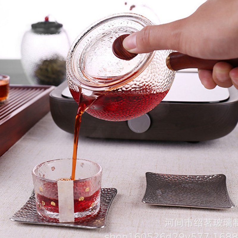Ấm Trà Thủy Tinh 600Ml Tay Cầm Gỗ Phong Cách Nhật Bản